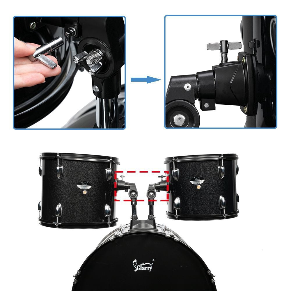 5-Piece Full Size Adult Drum Set with Bass Drum/Tom Drum/Snare Drum/Floor Tom/Ride Cymbal - Complete Professional Percussion Kit with Stainless Steel Hardware and Height Adjustable Stool - Black
