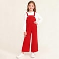 thumbnail image 2 of XIMIN Girls' Wide Leg Overalls - Casual Button Strap Bib Overalls Cute Sleeveless Jumpsuits with Pockets for Kids Teens (Red, 6-7 Years), 2 of 9