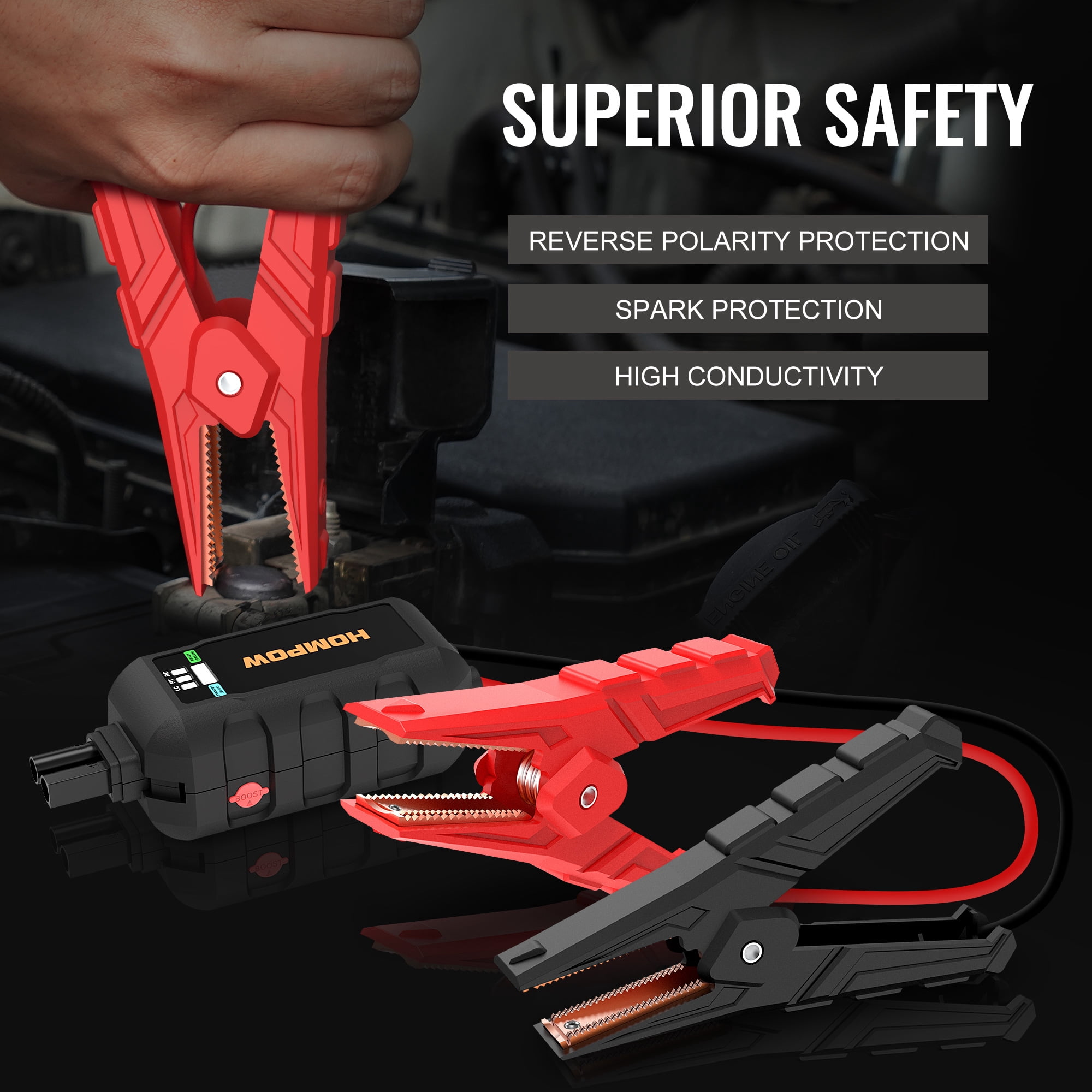 HOMPOW 6000A Jump Starter, 28000mAh 12V Car Battery Charger for All Gas and Up to 12L Diesel Engine, Portable Jump Box with LCD Screen, LED Light ,Type-C Fast Charging