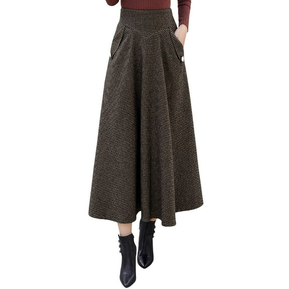 Sngxgn Women's Casual High Waist Skirt Split Trim Midi Skirts(Coffee,XXXL)