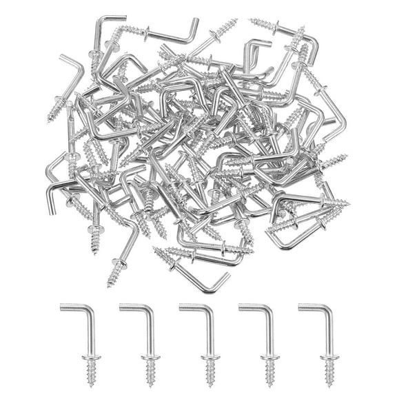 Uxcell 150 Pack L Shape Hooks, 1/2 Inch Right Angle Screw Hooks for Hanging, Silver