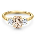 thumbnail image 3 of Gem Stone King 18K Yellow Gold Plated Silver Ring Morganite Moissanite (1.46 Cttw), 3 of 7