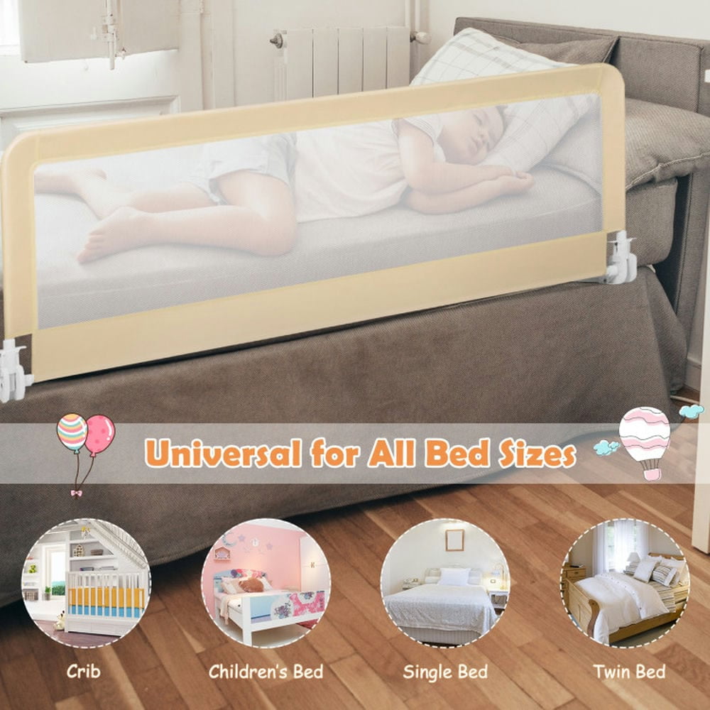 Spaco 59 Inch Folding Breathable Baby Bed Rail Guard with Safety Strap, Bed Rail, Versatile Bed Guardrail for Queen, King, Twin, and Bunk Size Beds, Beige