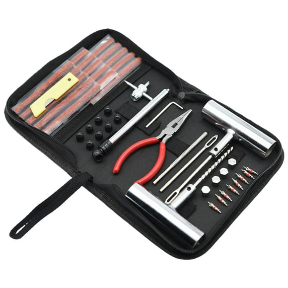 46-Piece Heavy-Duty Tubeless Tire Repair Kit with Storage Case - Ideal for Cars, Motorcycles, SUVs, ATVs, Trucks, RVs and More - Includes Steel/Rubber Tools, T-Handle Gauge, Valve Accessories and