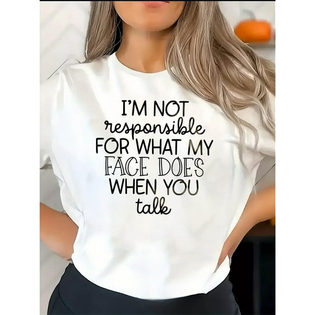 Camiseta para mujer, camiseta para mujer, camiseta básica, trajes simples de moda, camisetas de manga corta, camisetas de verano para deportesWomen's Casual Letter Print T-Shirt - Comfy Crew Neck, S
