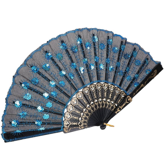 Worgeous  Hand Held Fans for Women Portable Sequin Peacock Folding Miss