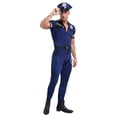 thumbnail image 5 of Uniformes de policía sucios para hombre, uniformes de policía, disfraces de cosplay de policía, mono con cremallera frontal, sombrero, cinturón, esposas, insignia, 5 of 5