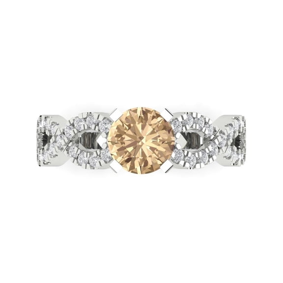 Solitaire with Accents Engagement Ring for Women - 1.42ct Yellow Moissanite in 18K White Gold Promise Ring