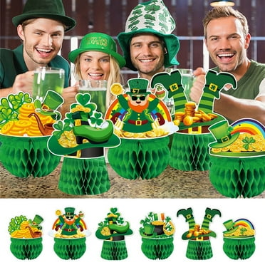 6 Pcs St. Patrick's Day Honeycomb Decorations Assorted Irish Themed Centerpieces With Leprechauns Pots Of Gold And For Spring Festival And Irish Party Decor
