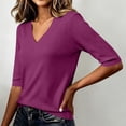 thumbnail image 5 of Women's V Neck Ribbed Tops Short Sleeve Pullover Knitted Shirts Comfy Soft Ribbed Knitted Daily Wear Basic Tees, 5 of 5