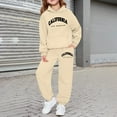 thumbnail image 2 of HXWCHs Girls' Casual Letter Print Hooded Sweatshirt Set Long Sleeve top and Pants Outfit for Daily Wear and Outdoor 11-12 Years Beige, 2 of 4