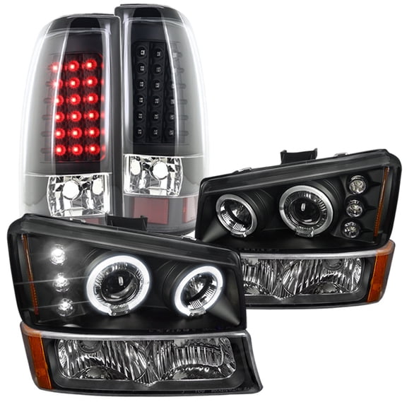 Spec-D Tuning Projector Black Headlights   Smoke Fog Lamps   LED Bumper Lights Compatible with Chevy Silverado Left   Right Pair Headlamps Assembly