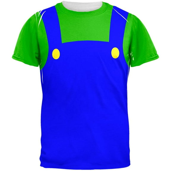 Halloween Italian Green Plumber Costume All Over Adult T-Shirt - Large