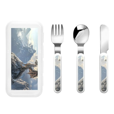 

Easygdp Silver Dragon Mountain Peaks 3-Piece Flatware Set Kids Silverware Stainless Steel Toddler Kids Utensils Safe for Preschooler Children