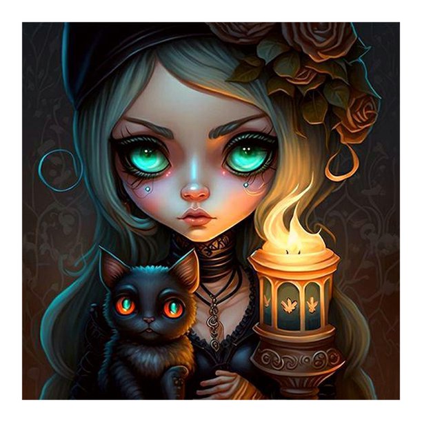 Cuadros Decorativos 5D bricolaje taladro redondo completo diamante pintura duende chica Kit decoración del hogar (NH3190) Wdftyju de costura negro 4 estilos