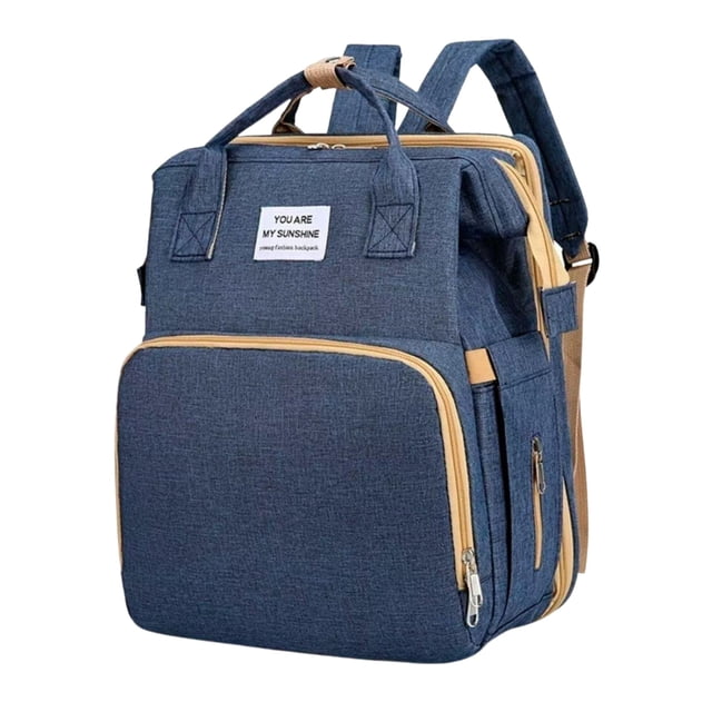 Mochila pañalera con cuna plegable y cambiador MUYTU Mochila pañalera convertible en cuna cambiador