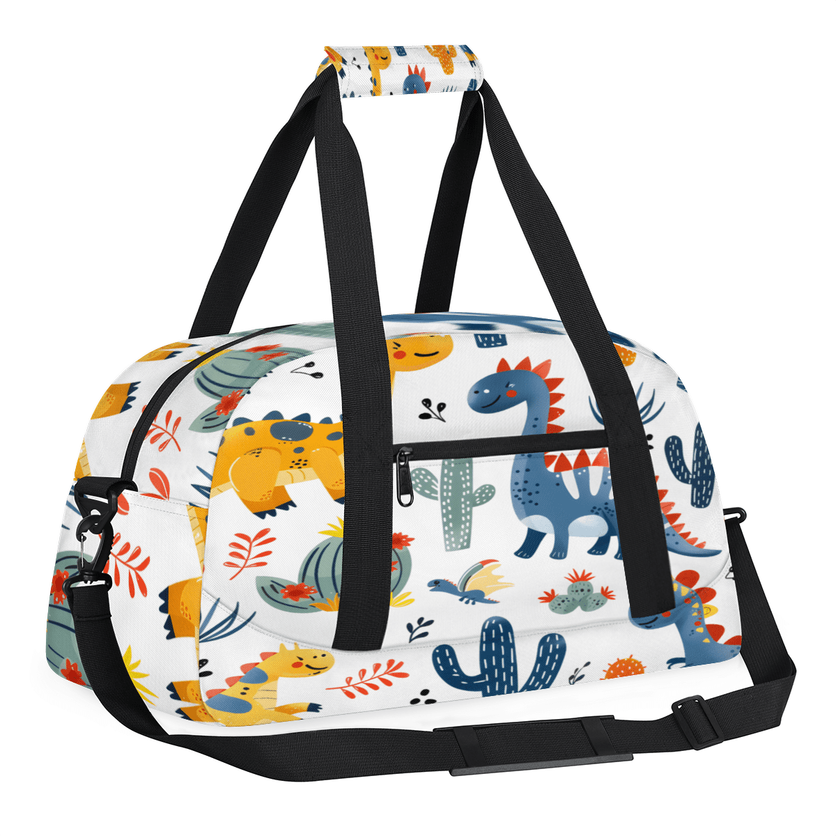 Herdesigns Cute Dinosaur Sports Duffle Bag for Women & Men, Animals Plants Gym Bag Dance Bag Overnight Bag Carry On Weekender Travel Bag