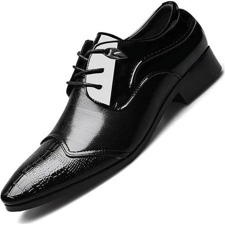 Men s Vintage Cap Toe Dress Shoes Formal Business Casual Lace Up Oxford Suit Tuxedo Patent Leather Shoes for Men