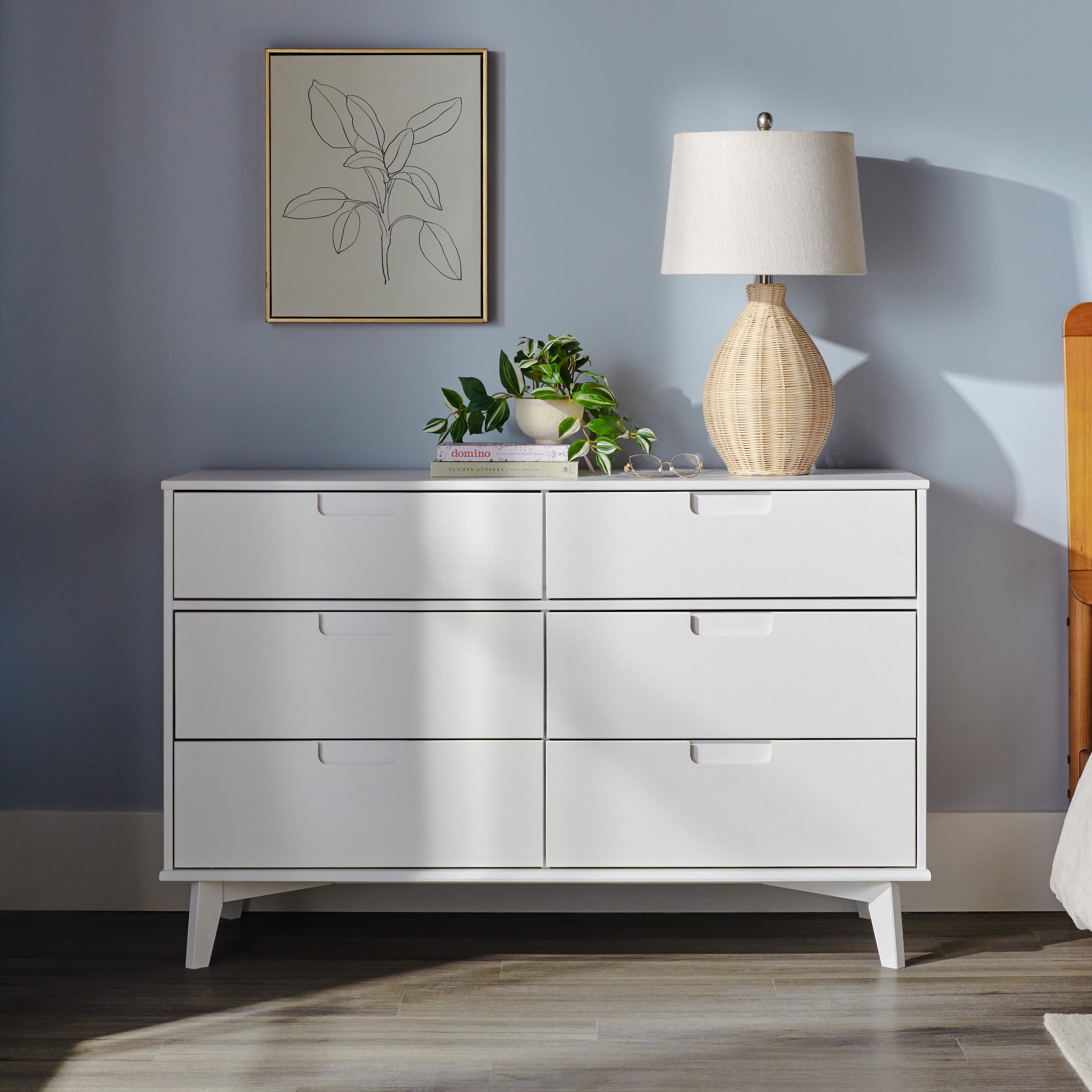 Walker Edison Modern Beveled 6 Drawer Dresser, White