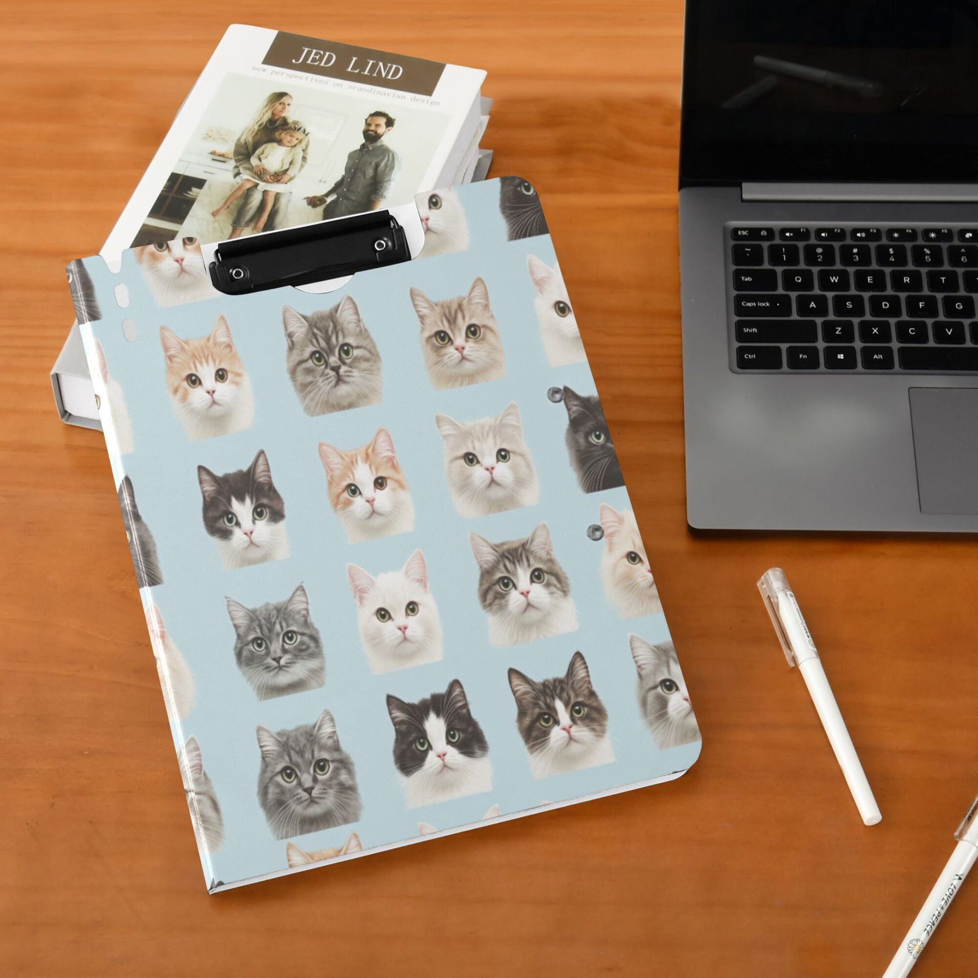 FORMRS A4 Clipboard Folder with Pen Holder Horizontal Foldable School Office Binder, Cute Cat Faces