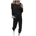 thumbnail image 2 of MSJUHEG sweatsuits women 2 piece outfit,womens loungewear set,track suits for women set,O-neck Pullover Bandage Pants Sweatsuits,petite lounge sets for women,jogger sets for women 2 piece Black L, 2 of 6