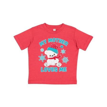 

Inktastic Polar Bear My Mother Loves Me in Santa Hat with Snowflakes Gift Toddler Boy or Toddler Girl T-Shirt