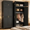 thumbnail image 3 of Polup 86“ H Metal Armoire Wardrobe Closet, Adult Large Wardrobe Cabinets with Hanging Rod, Black, 3 of 9