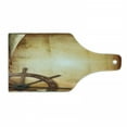 thumbnail image 1 of Ships Wheel Cutting Board, Illustration of Steering Wheel on Old Antique Paper Historic Traveling Maritime Art, Tempered Glass Cutting and Serving Board, Wine Bottle Shape, Brown, by Ambesonne, 1 of 1