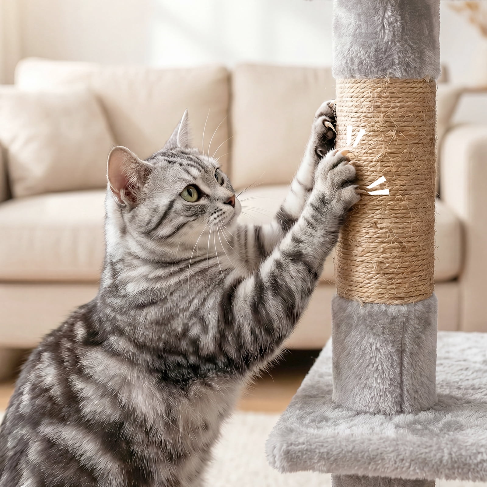 50 in Cat Tree Tower for Large Cats - Tall Cat Cando with Scratching Posts & Dangling Toys for Indoor Cats, Light Gray, 23.20 x 21.60 x 50.00 in