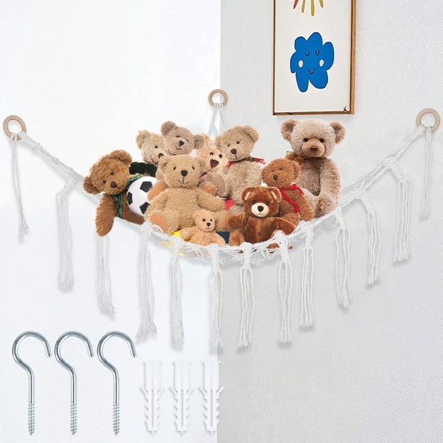 Gotydi Stuffed Animal Net Elastic Stuffed Toy Hammock Macrame Creative Plush Toy Net Holder Storage Organizer for Nursery Bedroom Kids Room