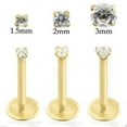 thumbnail image 2 of Gold Plated Lip Ring Flat Back With Prong Set Clear CZ Gem 1 Piece (14g) (TL/14/B) (14G 3/8 (1.6 X 9.5 X 4)), 2 of 3