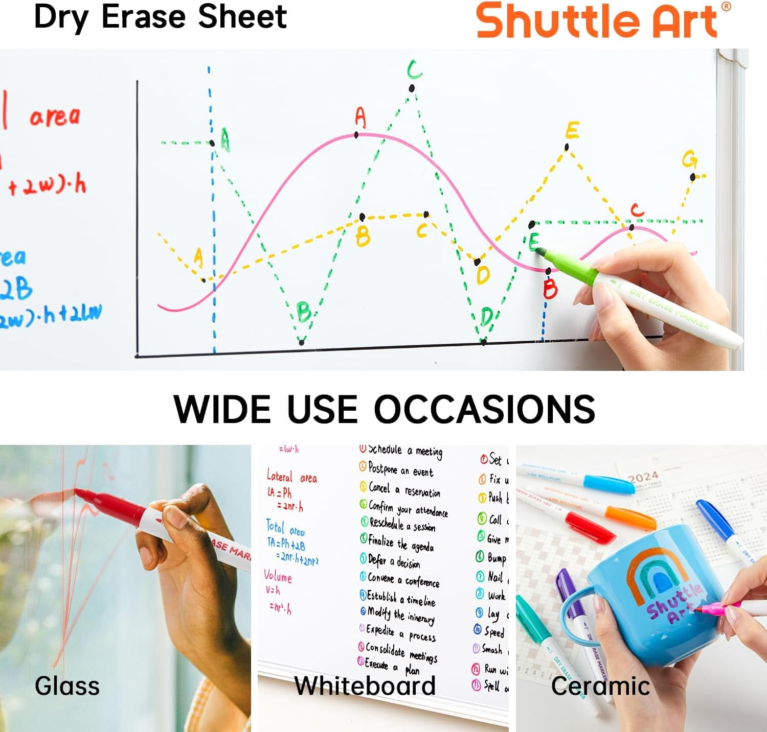 Dry Erase Markers,Shuttle Art 12 Colors 144 Bulk Pack Whiteboard Markers, Fine Point Dry Erase Markers Perfect for Writing on Dry Erase Whiteboard Mirror Glass for Office Home