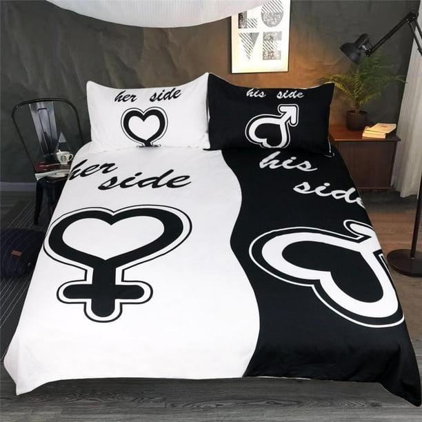 You can use these beautiful black and white. 3 pieces his side her side bedding set black white duvet cover set with 2 pillow sham without comforter
