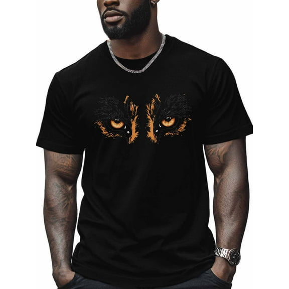 Tiger Eyes Men's T Shirts Animal T-Shirt for Men Crew Neck Tees Cotton Tops, Black, S