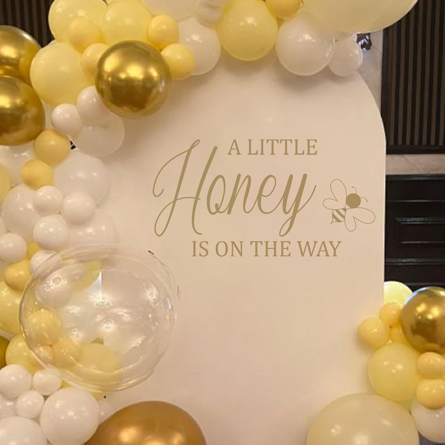 A Little Honey is on The Way Baby Shower Party Sign - Gender Reveal Decal for Girl or Boy - Bee Theme Vinyl Balloon Arch Decoration (Honey Decal)