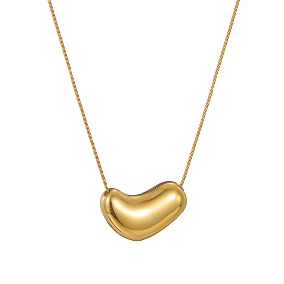 Minimalist Heart Pendant Choker Necklace, Gold Tone Stainless Steel, Adjustable Chain