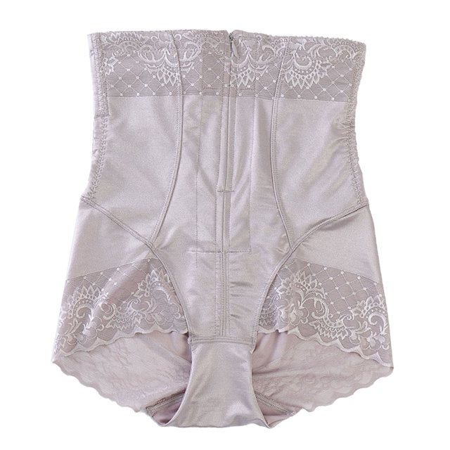 Corsé de compresión abdominal de cintura alta para mujer, ropa interior con cremallera y encaje, bragas moldeadoras de realce de cadera, color plateado y morado, XL