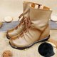 thumbnail image 3 of botas de mujer de cuero suave, zapatos cortos Retro de cuero suave para niñas, botas planas antideslizantes de tubo corto, botas de algodón de suela blanda, 3 of 5