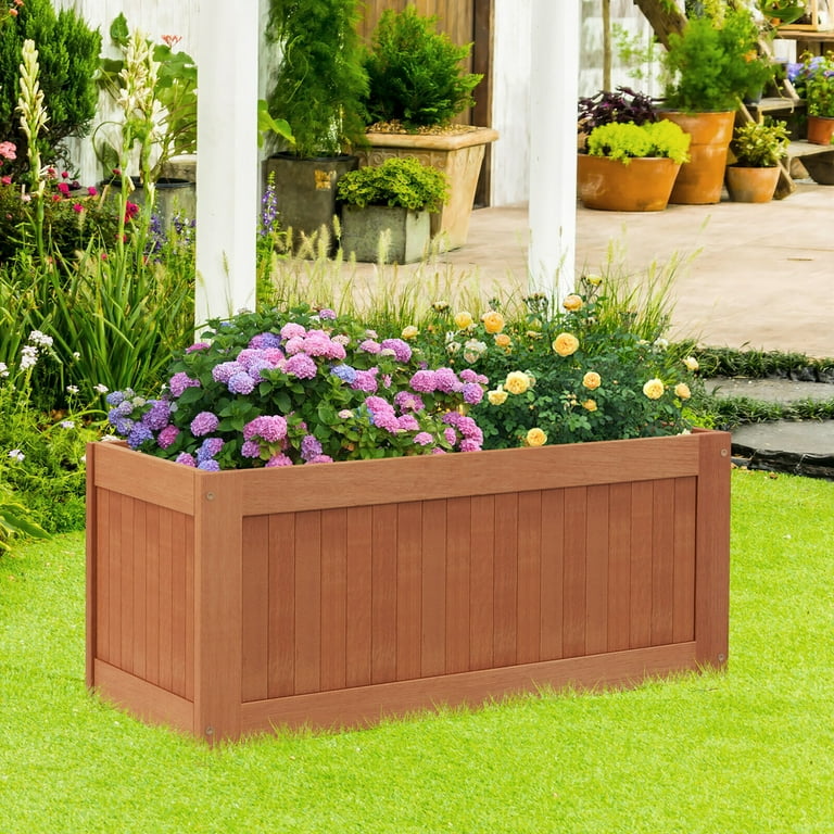 Gymax Elevated 2-in-1 Wooden Raised Garden Bed & Bench for Porch