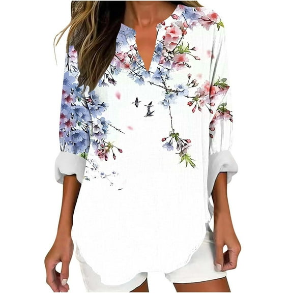 New Arrival Beifu Boho Tops For Women Plus Size Womens Tops Casual 3/4 Sleeves Floral Women Blouses Dressy Casual Summer Cotton Polyester Blend T Shirts Women Pack Spring Clothes