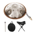 thumbnail image 4 of Riwcyla Handpan Steel Hand Drum in C Tone 9 Notes 16 Inches Percussion Instrument Alloy Steel with Drumstick Handpan Stand Woven Rattan Carved Designs Silver, 4 of 6