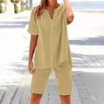 thumbnail image 5 of GILIGEGE Linen Sets for Women 2 Piece Summer Women's Solid Color Fashion Casual Cotton Linen Pocket Long Sleeve Shirt Short Jacket Suit Lounge Beach Vacation Two Piece Outfits Tracksuits Beige L, 5 of 8