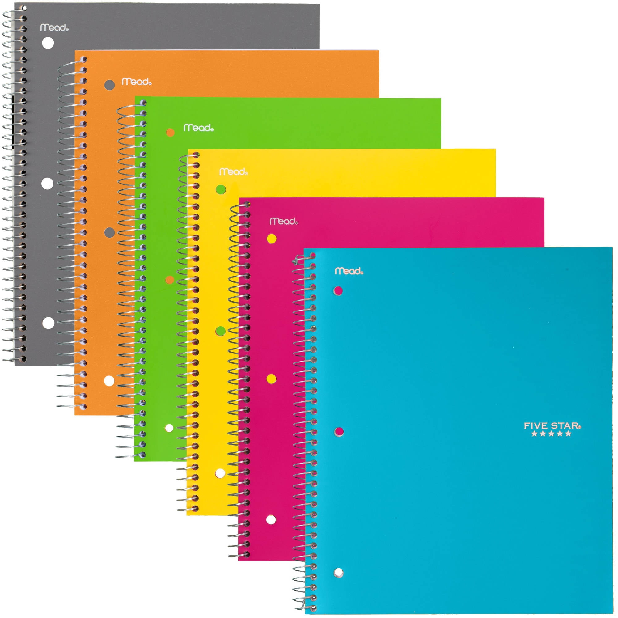 Five Star Trend Wirebound Notebook, 1-Subject, College, Assorted, 6-Pack (38057)