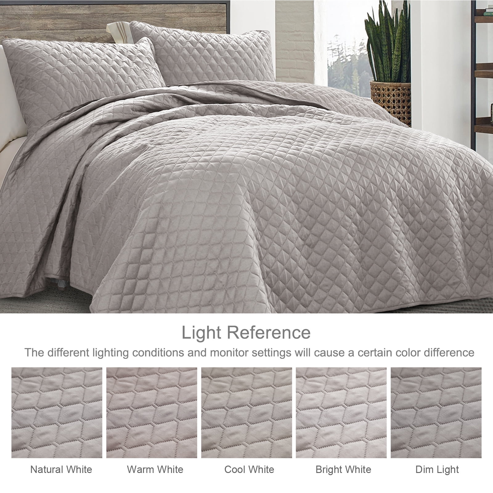 Exclusivo Mezcla King Size Quilt Set, 3-Piece Lightweight King Quilts Soft Bedspreads Bed Coverlets, Light Grey, 104"x96"