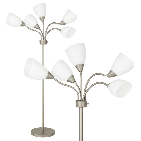 LIGHTACCENTS Medusa 5-Light Floor Lamp for Bedroom – Multi-Head Standing Lamp with 5 White Acrylic Shades, Silver Spider Lamp, Bright Floor Lam