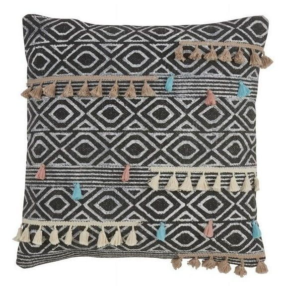 SARO 944.M18S 18 in. Square Geometric Print Down Filled Throw Pillow with Tassels - Multi Color
