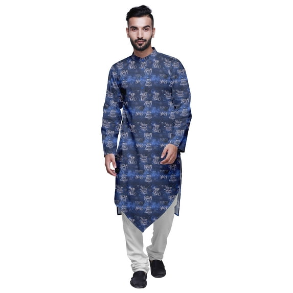 Atasi Printed Long Sleeve Kurta For Men Mandarin Collar Ethnic Long Kurta For Boys