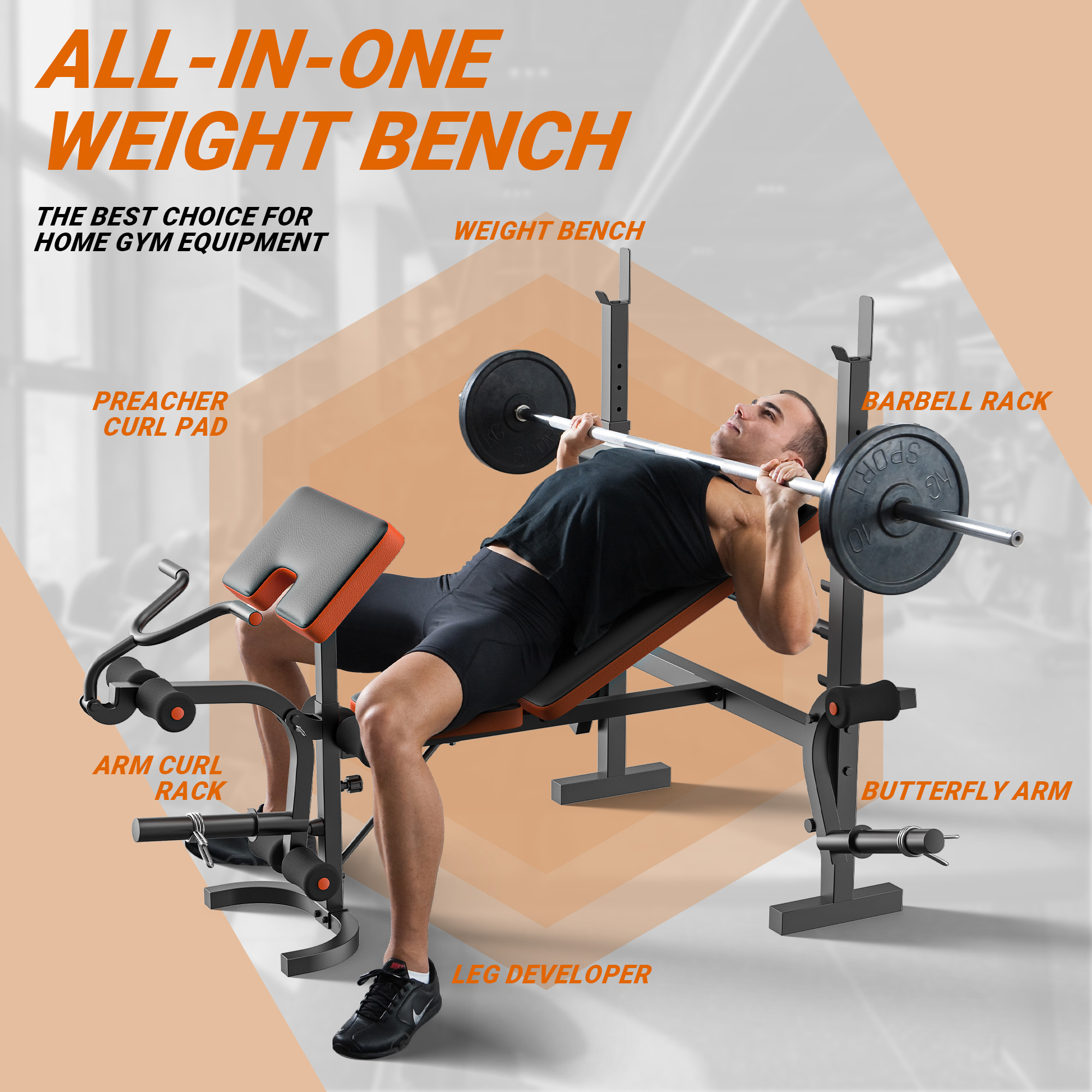 GIKPAL 6-in-1 Multi-Purpose Adjustable Weight Bench Set photo 5