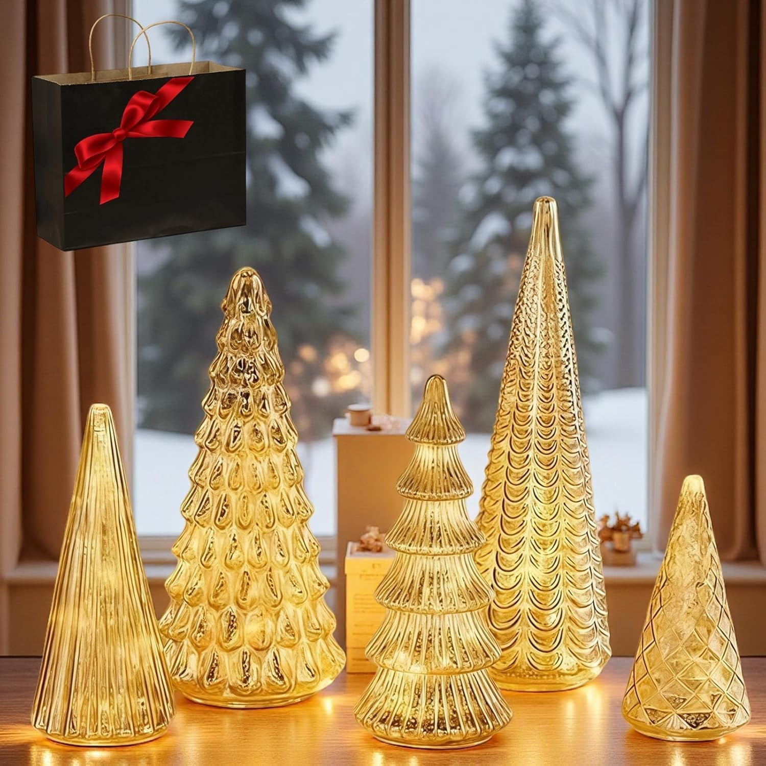 Delivered before Christmas, Gold, Red and Silver Set of 3 Glass Mercury Trees still available - Green now sold out. Decorating with family and friends is one of the most special parts