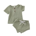thumbnail image 1 of Algodón Casual verano recién nacido bebé niños niñas trajes traje acanalado de punto camisetas de manga corta Tops + Pantalones cortos 2 uds niños chándales Tan Jianjun unisex, 1 of 2